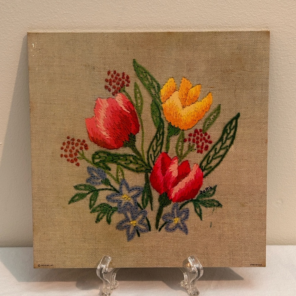 Donald Art Co Lithograph Vintage Wall Art Wall Hanging Embroidery Flower Signed